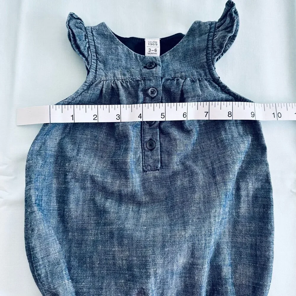 GAP Baby Girl 3-6M Chambray Denim Romper Bubble Suit 100% Cotton BabyGap 1969
